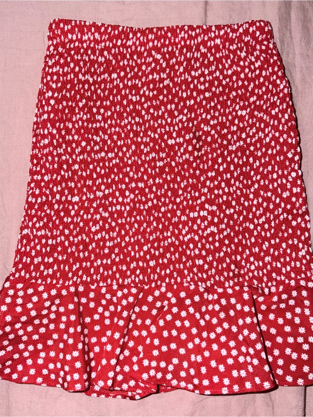 Red Floral Smocked Ruffle Mini Skirt